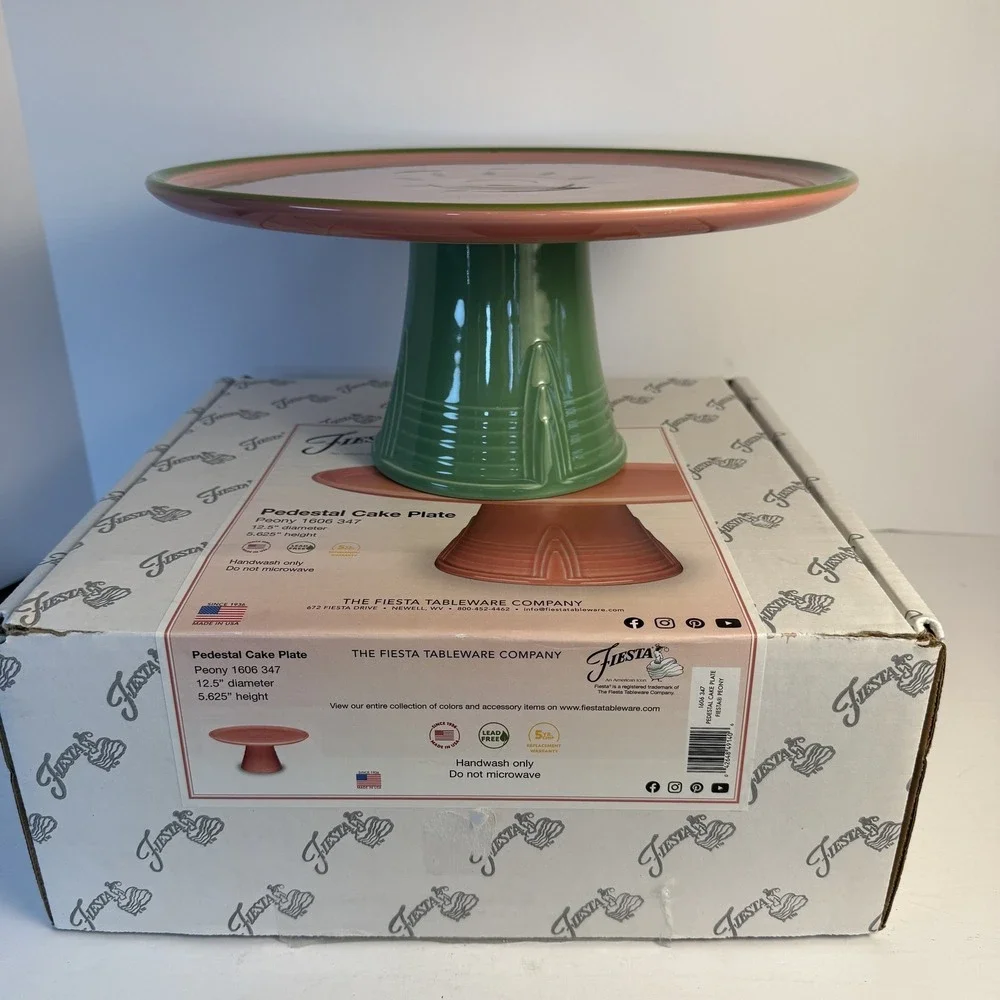 Fiesta Watermelon Pink & Green Ceramic Cake‎ Stand Pedestal Plate USA 2024